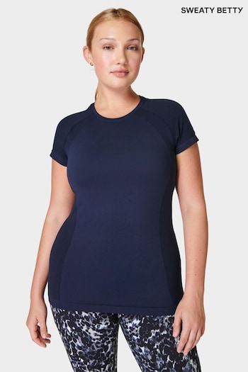 Sweaty Betty Navy Blue Athlete Seamless Workout T-Shirt (B38963) | £45