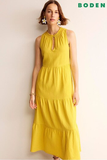 Boden Yellow Double Cloth Maxi Tiered Dress (B39020) | £90