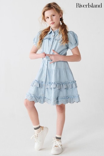 River Island Blue Girls Denim Tiered Shirt Dress (B39030) | £30