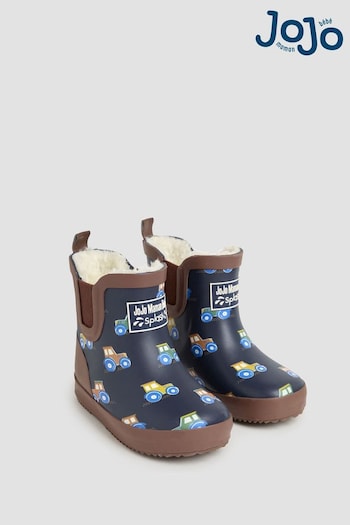 JoJo Maman Bébé Navy Blue Tractor Cosy Lined Printed Ankle Wellies (B39101) | £23.50 - £25.50