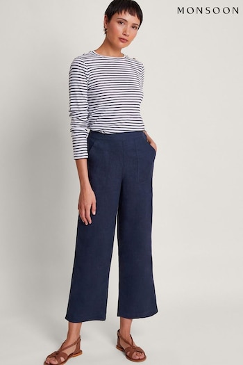 Monsoon Blue Parker Linen Crop ears Trousers (B39103) | £59