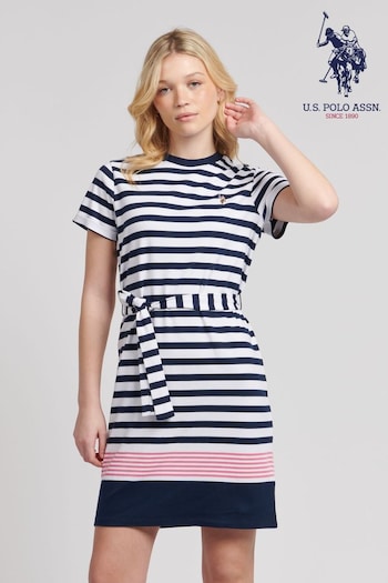U.S. Simons Polo Assn. Womens Striped Belted T-Shirt Dress (B39332) | £65