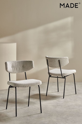 MADE.COM Set of 2 White Boucle Halina Dining Chairs (B39386) | £229