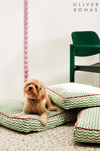 Oliver Bonas Green/White Wavy Pet Cushion (B39441) | £45