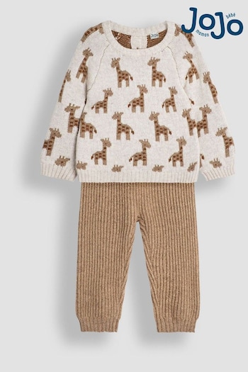 JoJo Maman Bébé Natural Baby Knitted Giraffe Jumper And Trousers Set (B39466) | £32