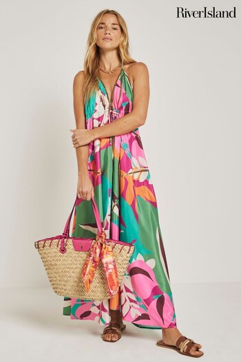 River Island Purple Tropical Maxi Dress (B39522) | £55