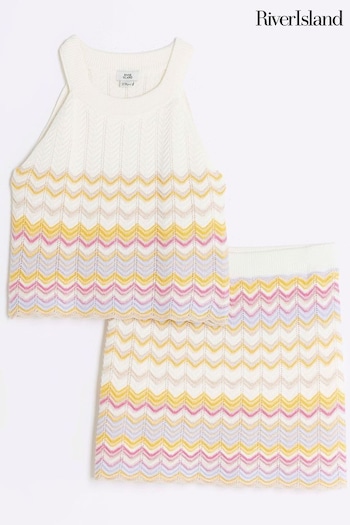 River Island Cream Girls Chevron Knit Skirt Set (B39525) | £32 - £42