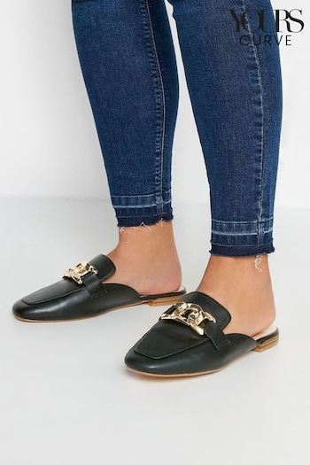 Black Brown Chain Detail Mule Loafers In Extra Wide EEE Fit (B39571) | £31