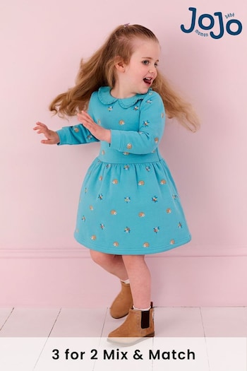 JoJo Maman Bébé Duck Egg Blue Hedgehog Embroidered Sweat Dress With Collar (B39622) | £25