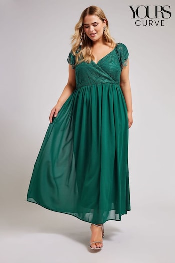 Yours Curve Green Lace Wrap Maxi Dress (B39631) | £81