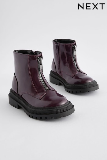 Burgundy Wide Fit (G) Zip Front Chunky Boots (B39686) | £28 - £32