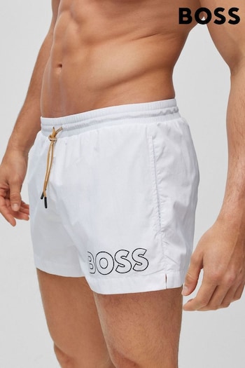 BOSS White Quick-Dry Outlined Logo Swim Shorts (B39785) | £49