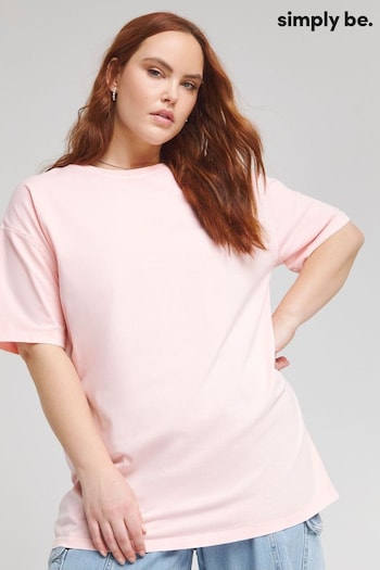 Simply Be Oversized Pink Contrast Seam T-Shirt (B39814) | £16