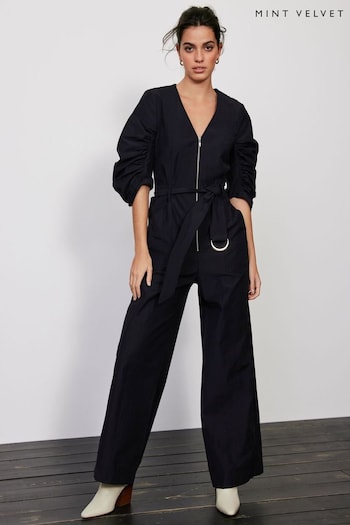Mint Velvet Black Ruched Sleeve Jumpsuit (B39913) | £139