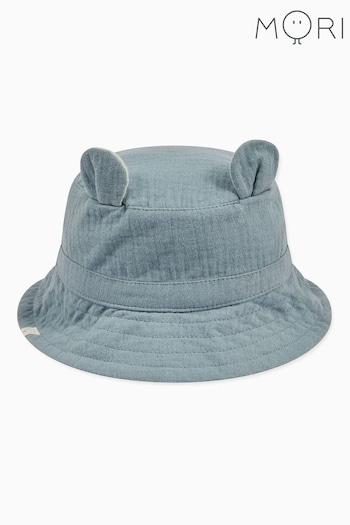 MORI Blue Organic Cotton & Bamboo Reversible Sun Hat with Ears (B40105) | £18