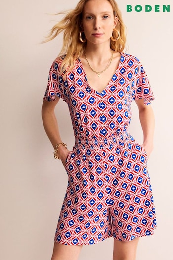 Boden Red Tall Smocked Jersey Playsuit (B40126) | £65