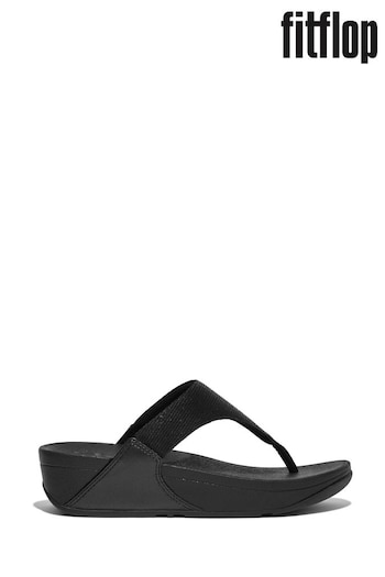 FitFlop Lulu Shimmerlux Toe Post Black Sandals (B40188) | £70