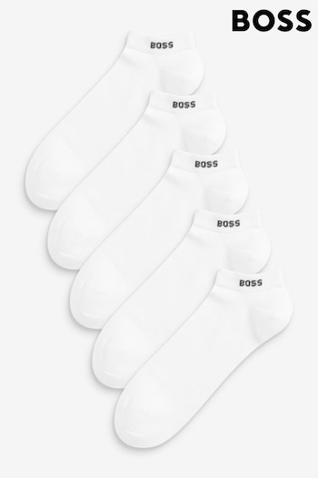 BOSS White Cotton Blend Logo Ankle Socks 5 Pack (B40224) | £28