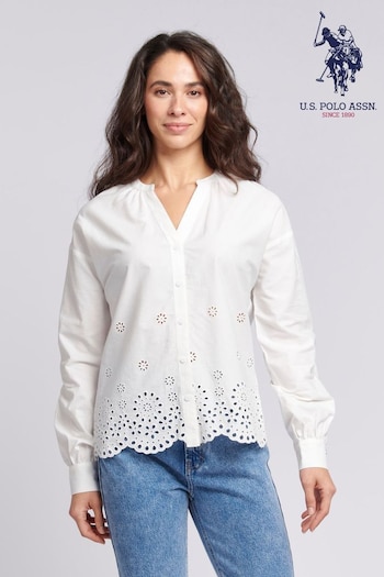 U.S. Perry Polo Assn. Womens Broderie Anglaise White Shirt (B40312) | £75