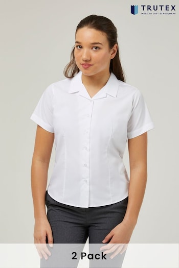 Trutex White Revere Collar Slim Fit Short Sleeve 2 Pack School Shirts (B40330) | £21 - £27