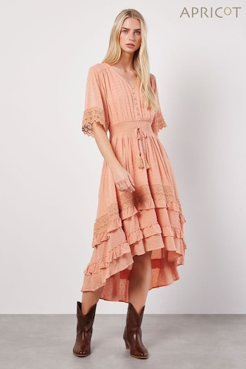 Apricot Peach Crochet High Low Dress (B40431) | £59