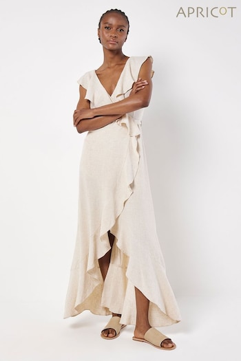 Apricot Cream Ruffle Wrap Hi-Lo Linen Mix sequin Dress (B40474) | £45