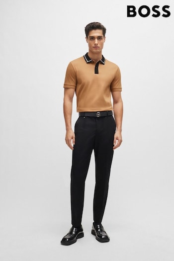BOSS Tan Brown Contrast Collar Slim Fit sweatshirt Polo Shirt (B40526) | £99