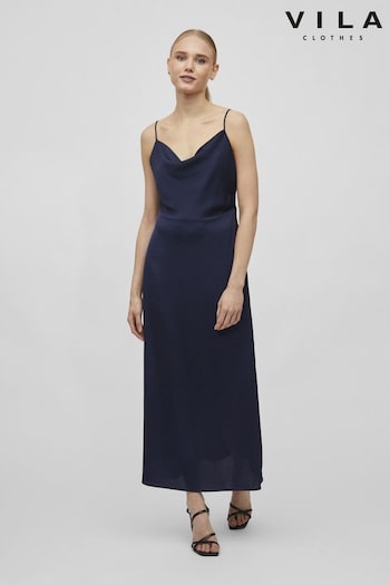 VILA Blue Cami Satin Slip Occasion Dress (B40602) | £38