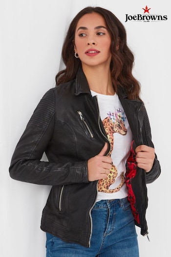 Joe Browns Black The Forever Leather Jacket with Zip Detailing (B40639) | £225