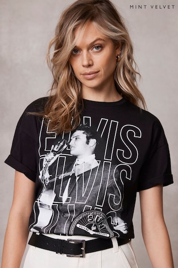 Mint Velvet Black Elvis Graphic T-Shirt (B40641) | £45