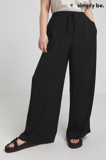 Simply Be Crinkle Wide Leg Black Patrizia Trousers (B40691) | £30