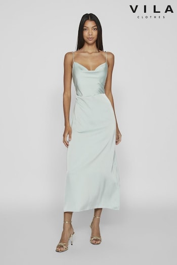 VILA Grey Cami Satin Slip Occasion Dress (B40774) | £38