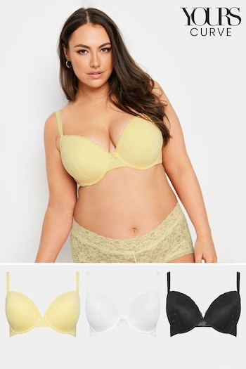 Yours Curve Yellow Padded T-Shirt Black Bra 3 Pack (B40866) | £50
