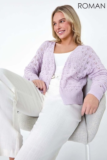 Roman Pink Shimmer Crochet Knit Cardigan (B40880) | £30