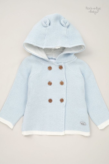 Rock-A-Bye Baby Boutique Blue Hooded Bear Cotton Knit Cardigan (B40881) | £20