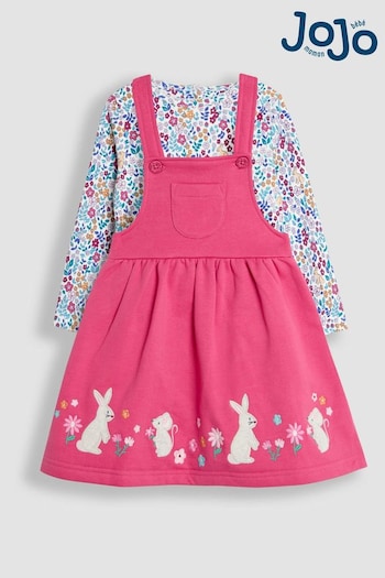 JoJo Maman Bébé Raspberry Pink Bunny Appliqué Pinafore Dress & Top Set (B40940) | £27