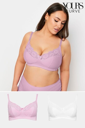 Yours Curve Pink Cotton Lace Non-Wired Non-Padded Bra 2 Pack (B40949) | £37