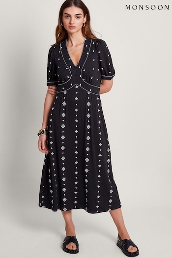 Monsoon Ethel Embroidered Jersey Black Dress (B40967) | £85