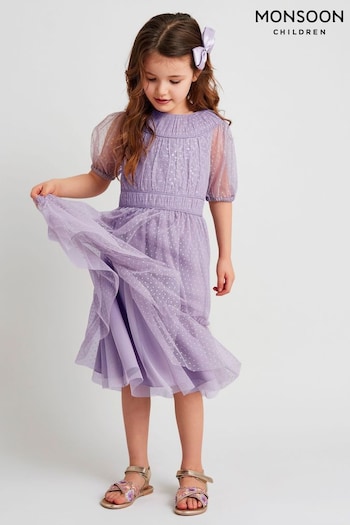 Monsoon Purple Darcy Sequin Gathered Dress (B41009) | £45 - £49