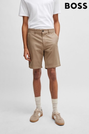 BOSS Brown Slim-Fit Shorts In Stretch-Cotton Twill (B41012) | £89