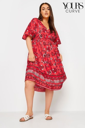Yours Curve Red LIMITED COLLECTION Curve Red Floral Print Border Midaxi D-Ring Dress (B41031) | £34