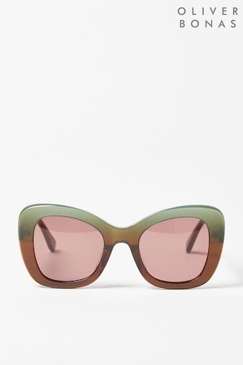 Oliver Bonas Green Ombre Shimmer Butterfly Acetate Sunglasses Edition (B41060) | £55