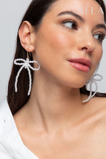 Aela Pearl Bow Drop White Earrings (B41131) | £12.50