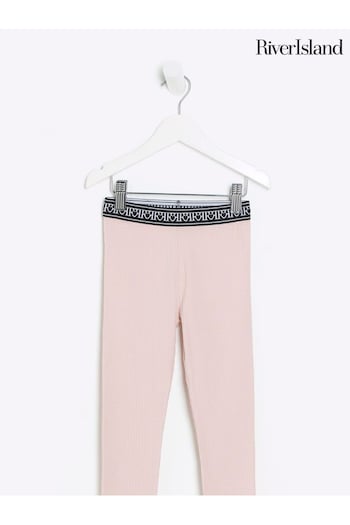 River Island Pink Mini Girls Waistband Rib Leggings (B41144) | £8