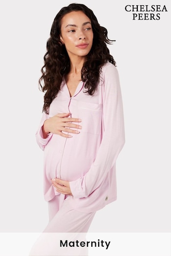 Chelsea Peers Pink Maternity Maternity Modal Button Up Long Pyjama Set (B41188) | £52