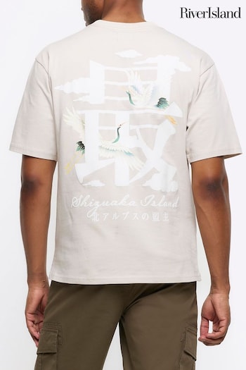 River Island Grey Short Sleeve Regular Fit Shizoaka Island T-Shirt (B41198) | £25