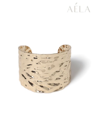 Aela Gold Tone Beaten Cuff Bracelet (B41231) | £15