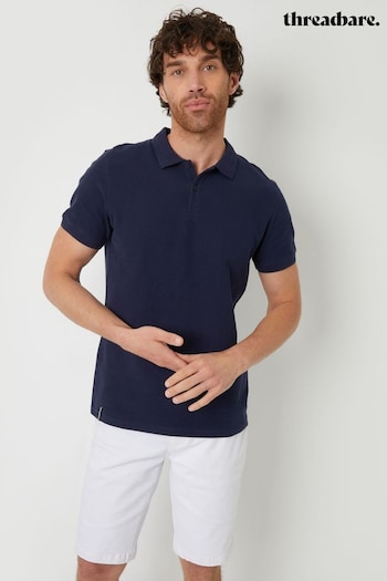 Threadbare Blue Waffle Cotton Jersey Polo Shirt (B41283) | £20