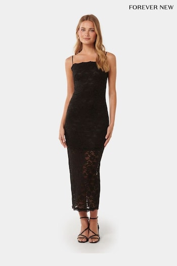 Forever New Black Angelica Lace Bodycon Midi Dress (B41349) | £110