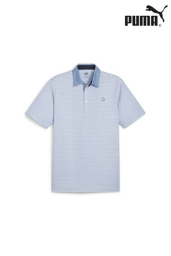 Puma thunder Blue Pure Stripe Golf Mens Polo Shirt (B41355) | £40